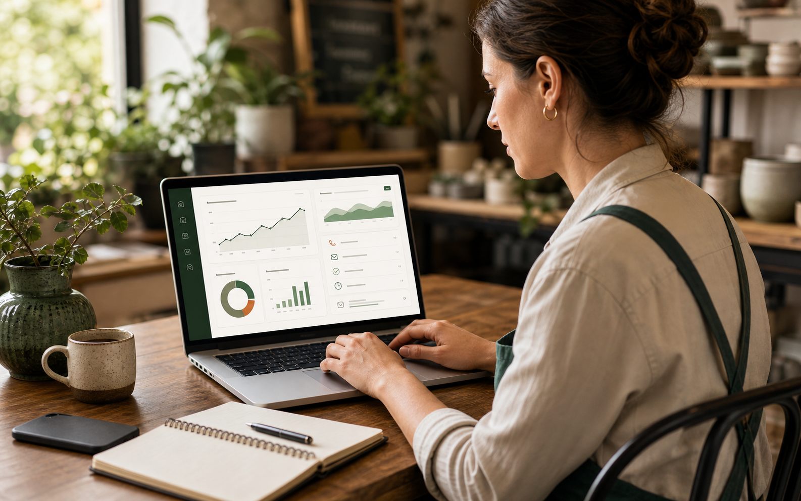 Local business operator using an AI dashboard on a laptop